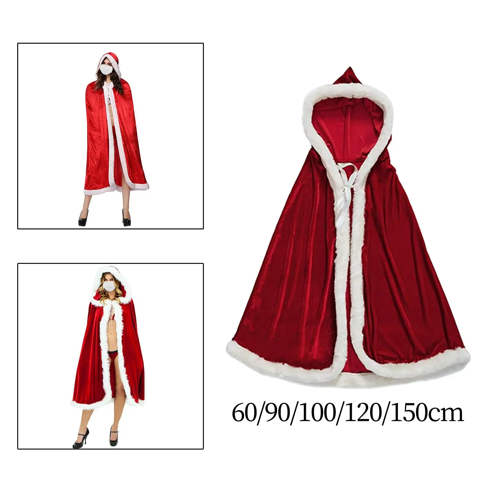 Santa Claus Robe Santa Claus Costume Portable Christmas Costume Cloak Red Velvet Hooded Cape for Xmas Props Festival Holidays