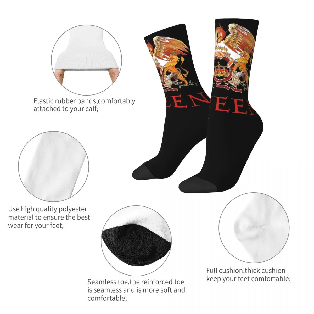 Winter Warm Harajuku Unisex Queens-Logo-Band Socks Non-slip Middle Tube Socks