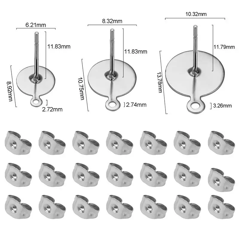 Boucles d'Oreilles en Acier Inoxydable à Tête Plate, Accessoires de Bijouterie, 6/8/10mm, 20 Pièces