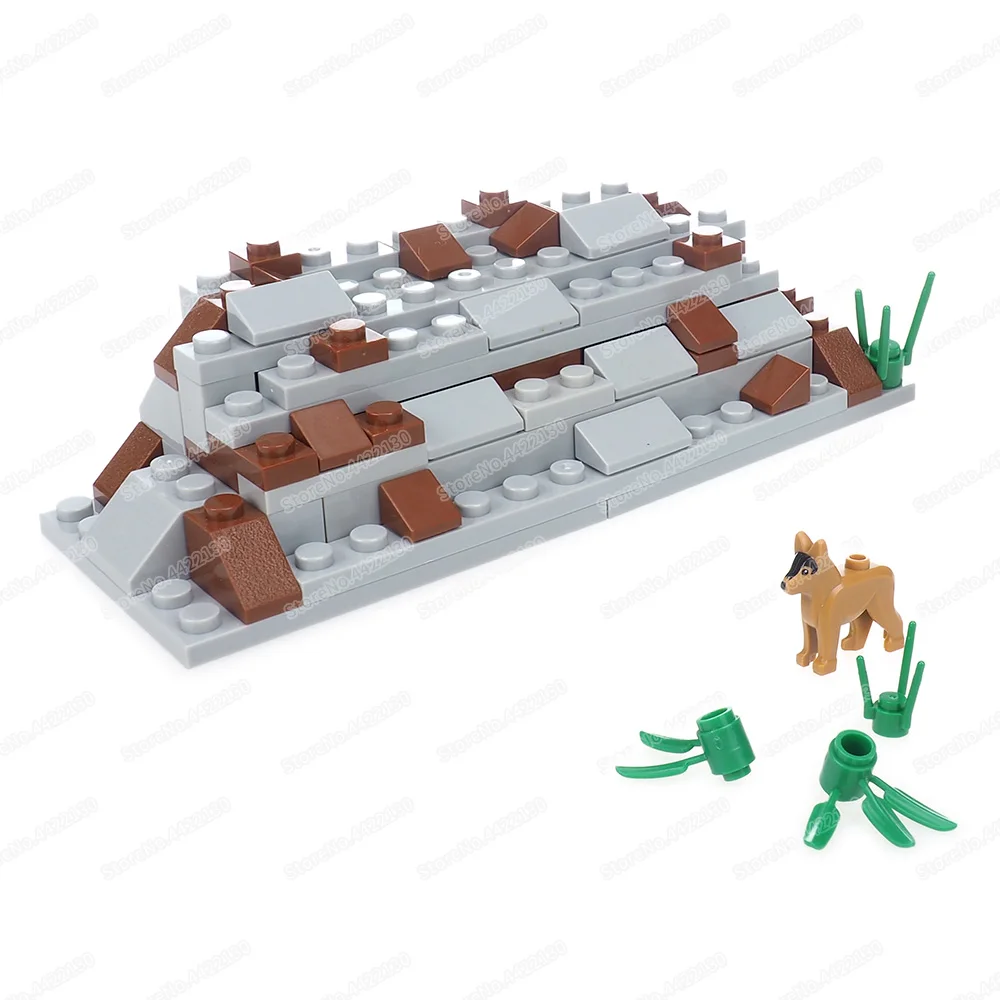 Military Transport Build Trench Corner Building Block Assemble Moc WW2 Figures Weapons Stone Pile Scene Model Child Gift Boy Toy