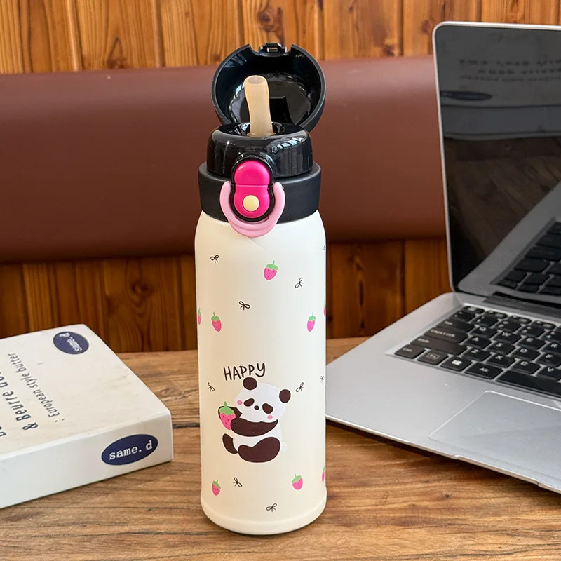 Tazza termica per bambini in acciaio inossidabile 316 con cannuccia per ragazze, ragazzi, studenti, uso scolastico, regalo all'ingrosso