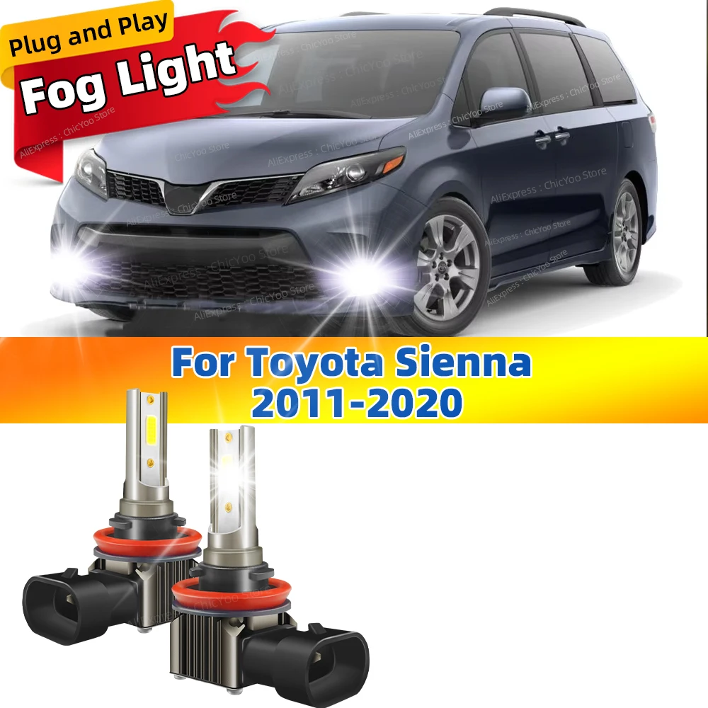 

2 шт. светодиодные противотуманные фары, аксессуары для передних противотуманных фар Canbus 6000K для Toyota Sienna 2011 2012 2013 2014 2015 2016 2017 2018-2020