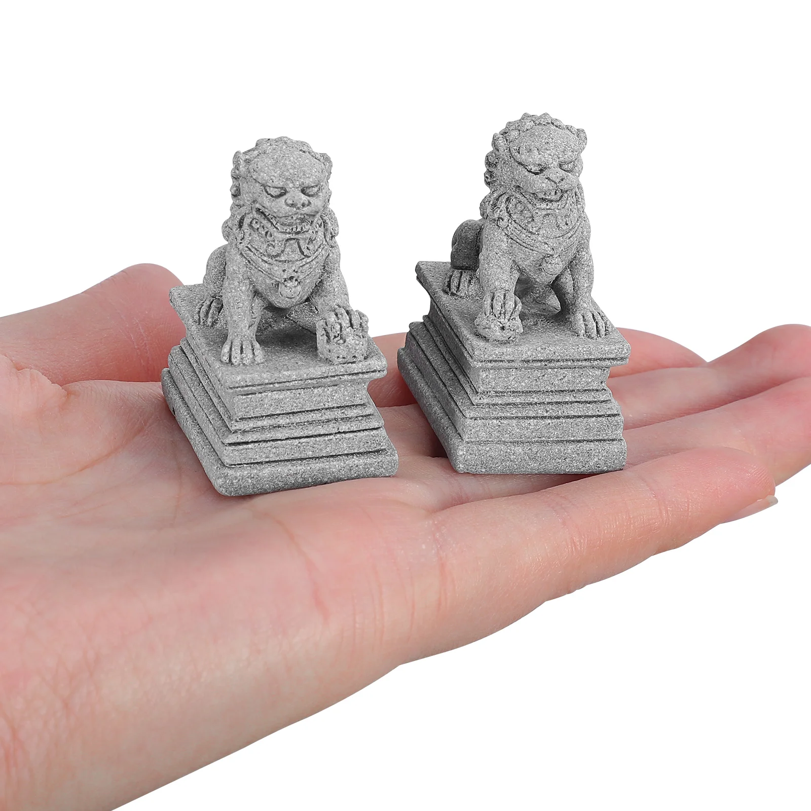 2 Pcs Little Northern Lion Ornament Auspicious Ornaments Decoration for Home Stone Turtle Household Sandstone Office