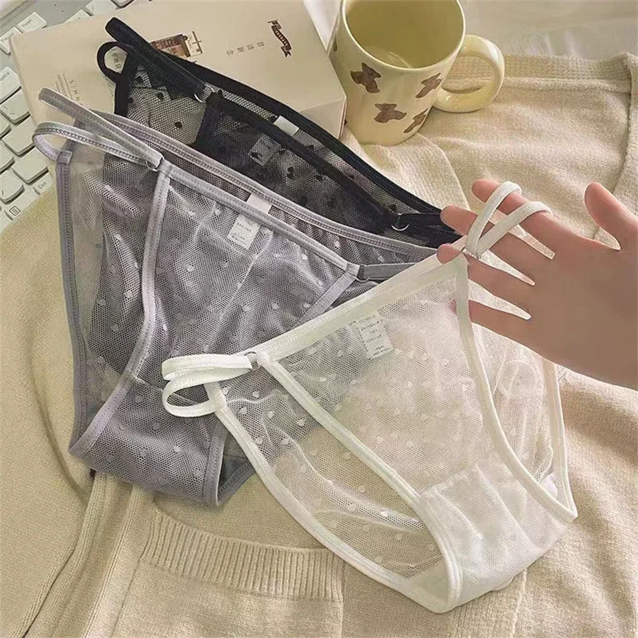 3 pièces sexy dentelle fille string culottes mince semi transparent respectueux de la peau respirant entrejambe slips pour les femmes