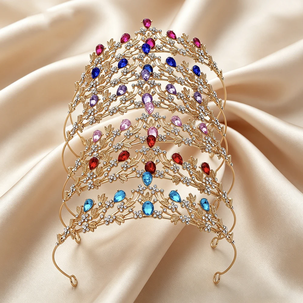 1pc Gold Plated Baroque Fashion Tiara Rhinestone Leaf Bridal Crown Elegant Princess Headpiece Wedding Prom Formal Occasions