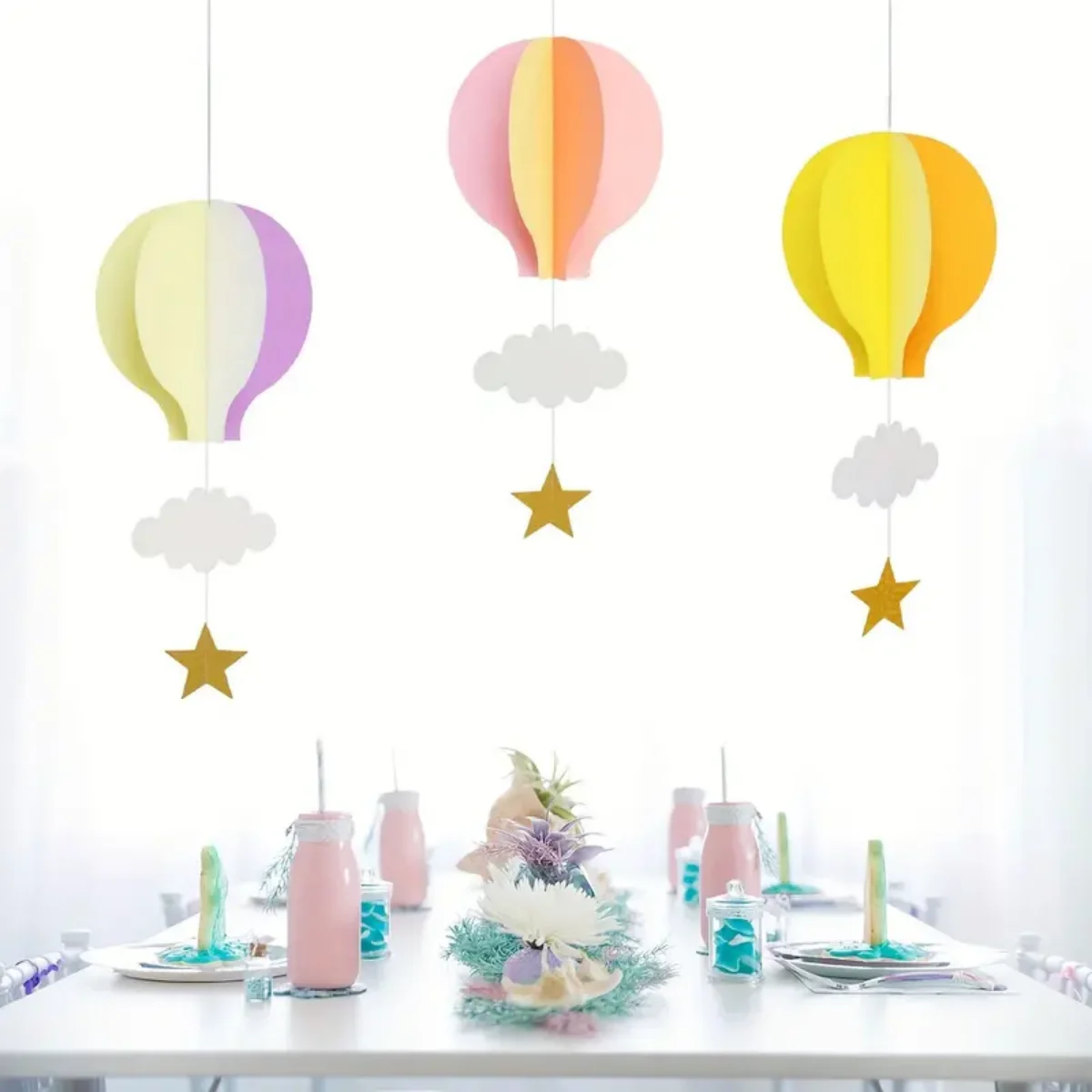 1 قطعة زخرفة معلقة ثلاثية الأبعاد لحفلات الزفاف والمهرجانات وحفلات أعياد الميلاد. منطاد الهواء الساخن وقلادة نافذة على شكل سحابة #1