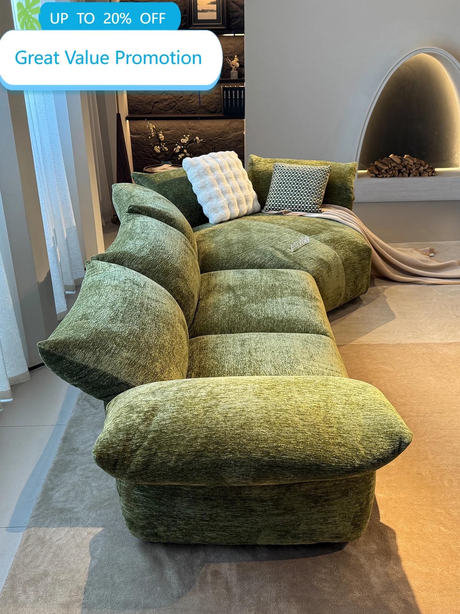 Olive Green Chenille Modular Sofa With Adjustable Backrest L Shaped Chaise Deep Seat Floor Style Accent Pillows For Living Room