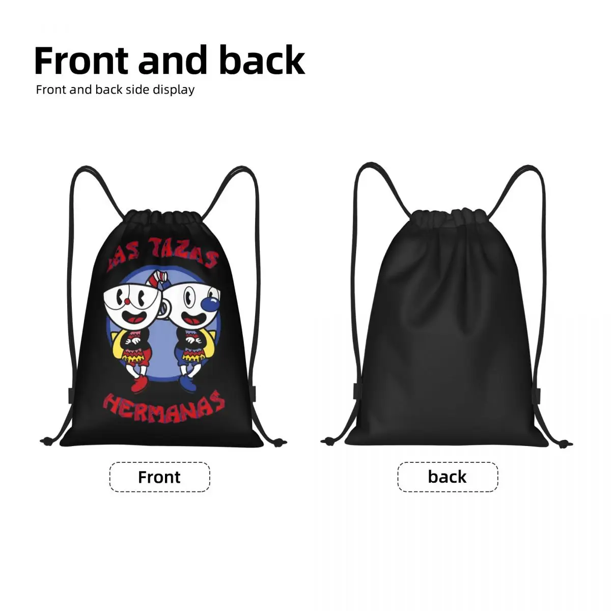 Custom Las Tazas Hermanas Cuphead Drawstring Bags Women Men Lightweight Cartoon Game Sports Gym Storage Backpack