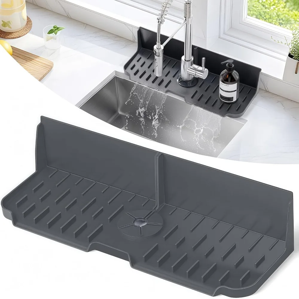 

High Quality 16.9inch Sink Splash Guard 5° Bevel Silicone Faucet Mat Splash-proof Multipurpose Drip Catcher Cleaning Tools