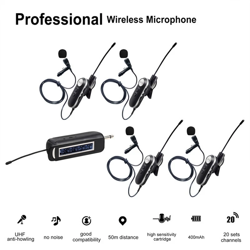 Wireless Lavalier Microphone System 4 Channel Wireless Lavalier Microphone For Iphone DSLR Camera Youtube Podcast Vlog B