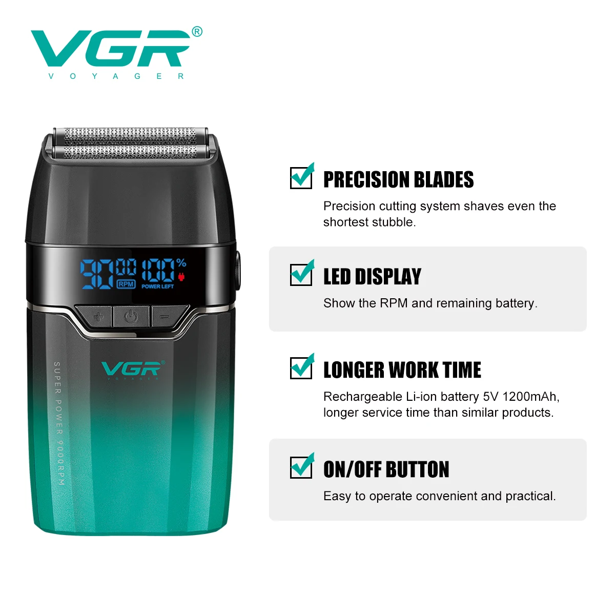 VGR フェイスシェーバー 9000RPM プロフェッショナル男性用 V-377