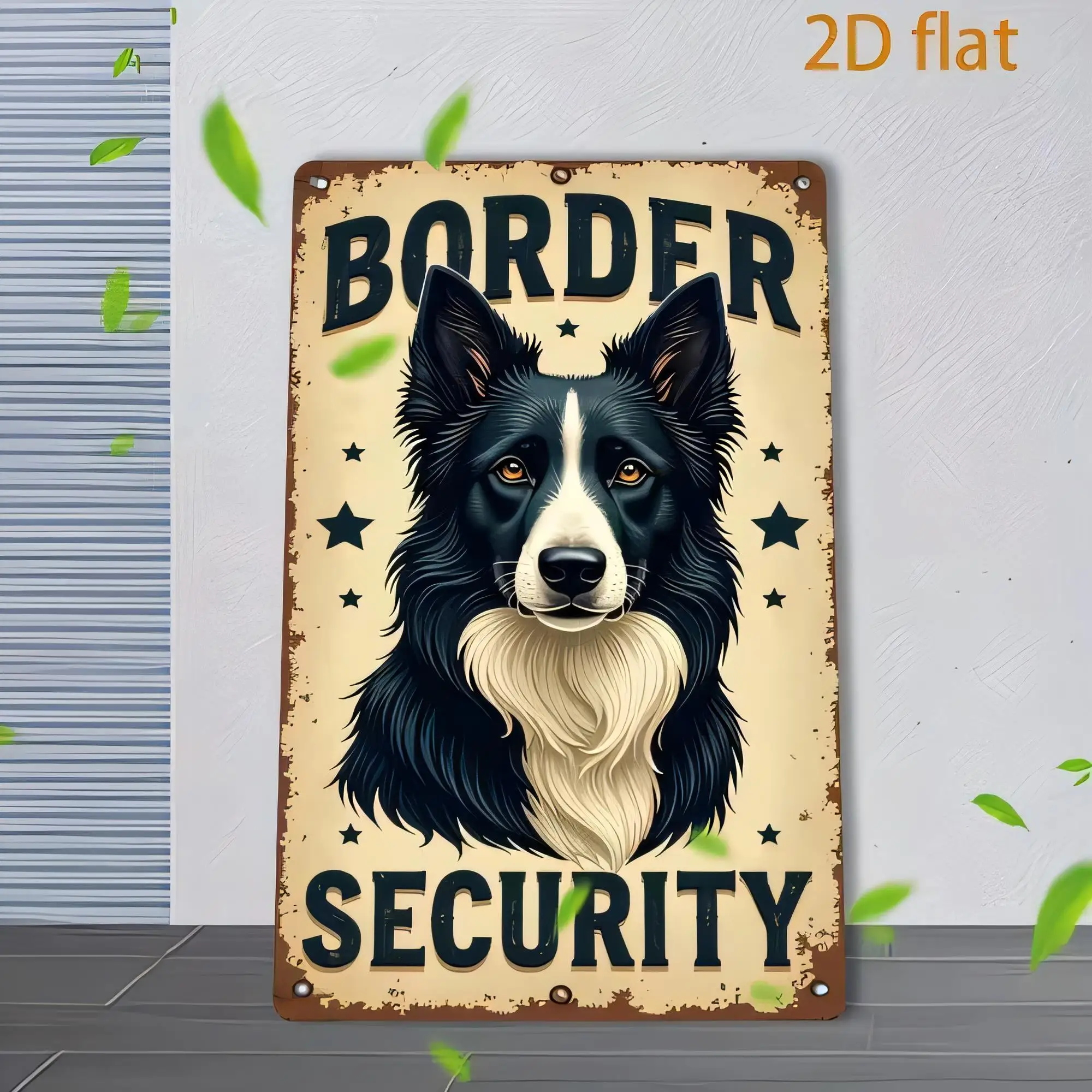 Tin Sign Border Security  Metal Poster Vintage Farmhouse Wall Decor Dog Guard Plaque Rustic Style for Home Office Garage Bar Pub