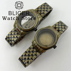 BLIGER 36mm39mm Bronze Dome Sapphire Diver Brushed Pilot Watch Case With strap Fit NH34 NH35 ETA2824 PT5000 Movement Screw Crown