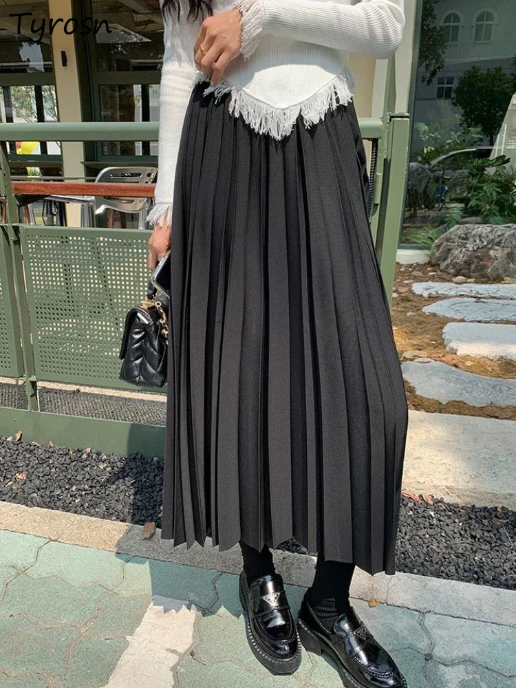 Skirts Women Basic All-match Simple Autumn Leisure Comfortable Loose Retro Folds Classic Ladies Fashion Korean Style New Solid