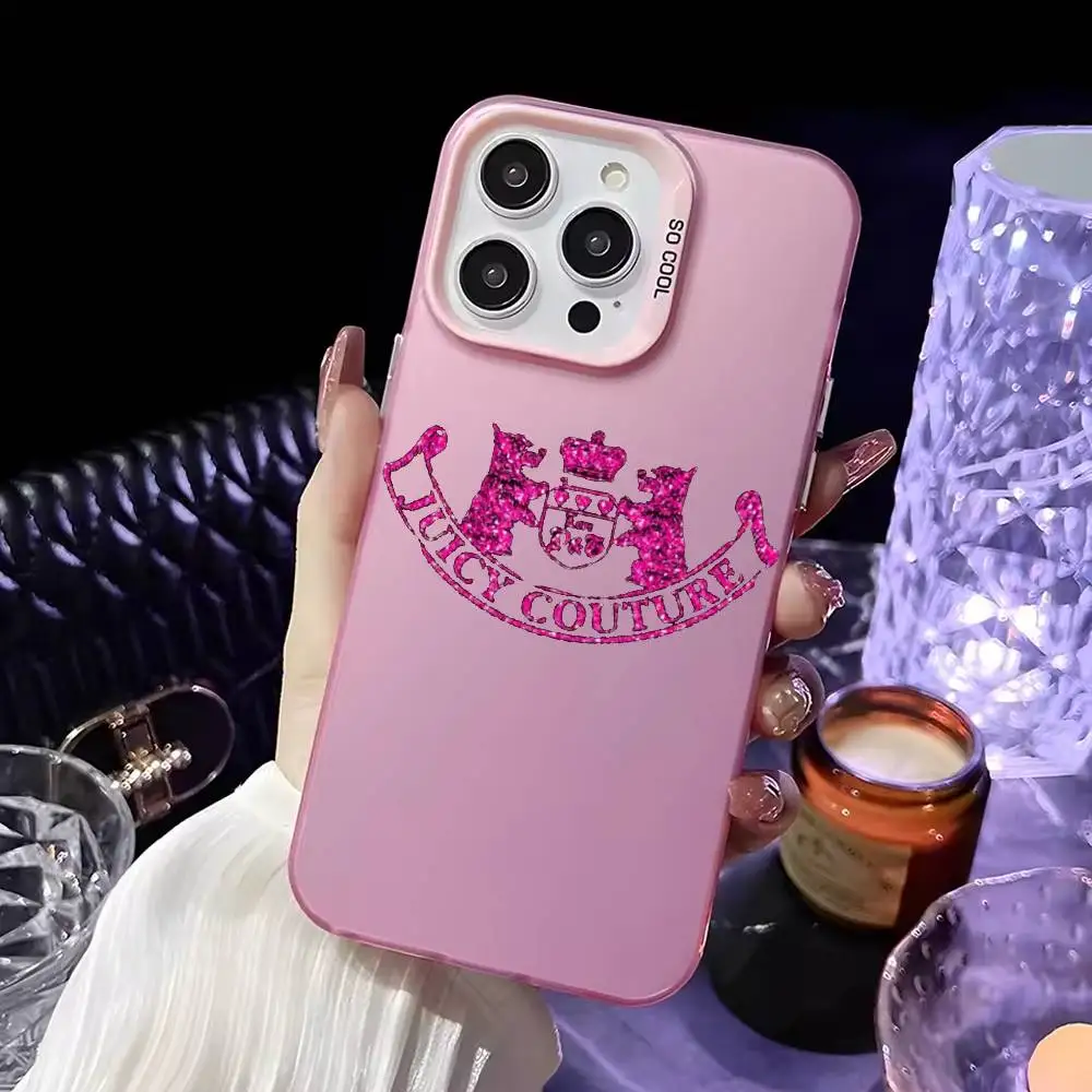 Чехол для телефона Juicy Couture-e для iPhone 16,15,14,13,12,11, Mini, Pro,MAX, розовый матовый противоударный чехол