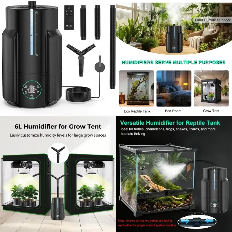 6L Ultrasonic Animal and Plant Humidifier | Automatic Humidity Adjustment+Timing Spray | Low Noise Design | Special for
