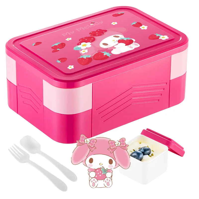 Sanrio-ポータブル漫画弁当箱,漏れ防止容器,電子レンジ対応食品容器,2層,食品,クロミメロディー,1550ml