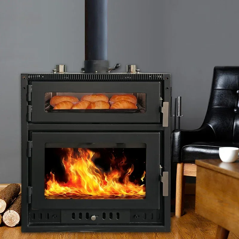 indoor  roast bread corn meat BBQ wood burning  heating stove fireplace with oven