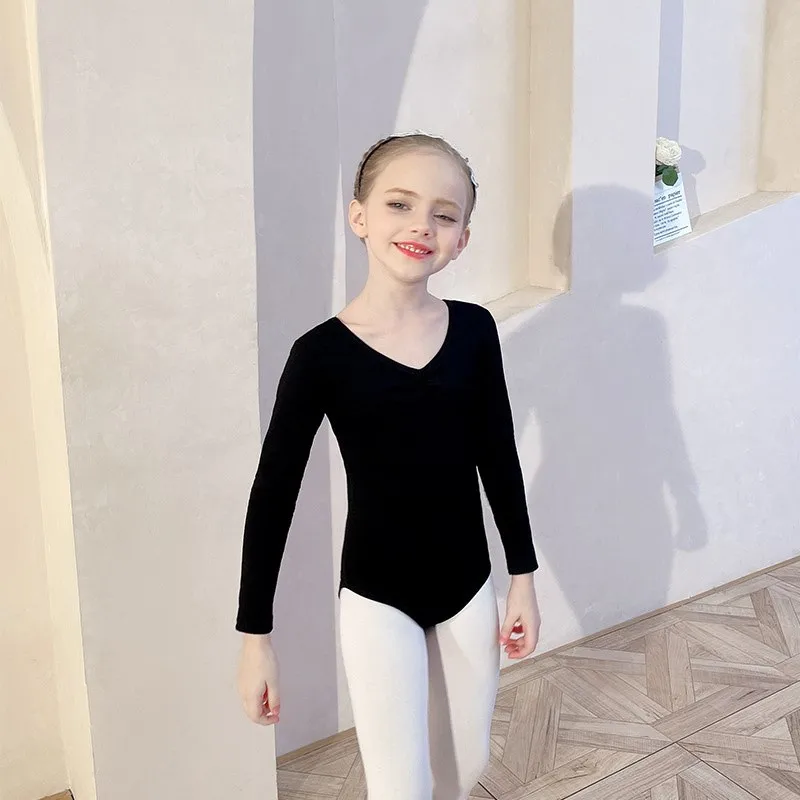 Hot Sale High Quality Fast Delivery Kids Girls Children Cute Long Sleeve Cotton Spandex Yellow Dance Wear Ballet Leotards