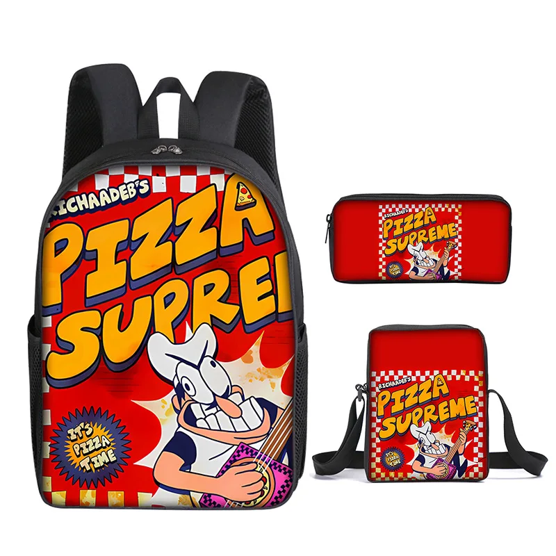 Classic Popular Funny pizza tower 3D Print 3pcs/Set pupil School Bags Laptop Daypack Backpack Inclined shoulder bag Pencil Case
