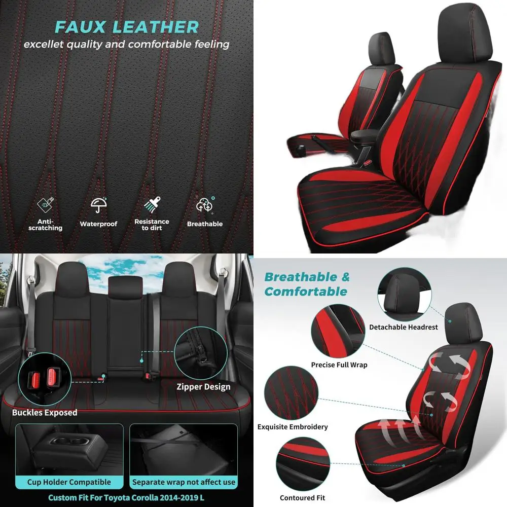 

Роскошные водонепроницаемые чехлы на сиденья из искусственной кожи для Toyota Corolla Sedan L, LE, XLE, LE Eco 2014-2019, черный/красный, индивидуальный крой