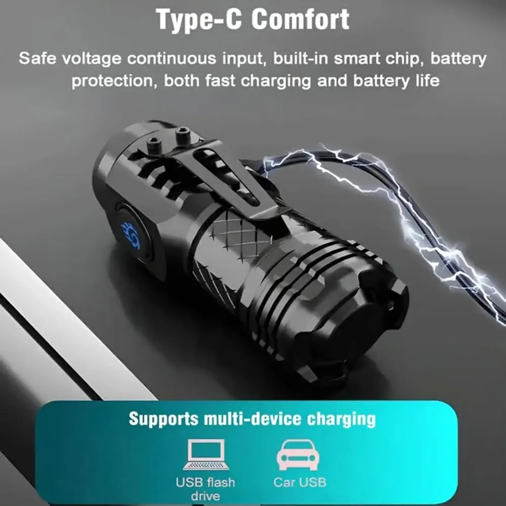 Mini Portable High Brightness 3 LED Flashlight Rechargeable Power Display Multifunctional Mini Outdoor Light Use Fishing Camping