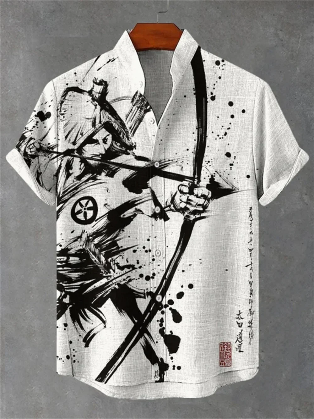 

Summer Men's Short Sleeve Shirt Japanese Art Print Stand up Collar Fashionable Trendy Streetwear High-Quality