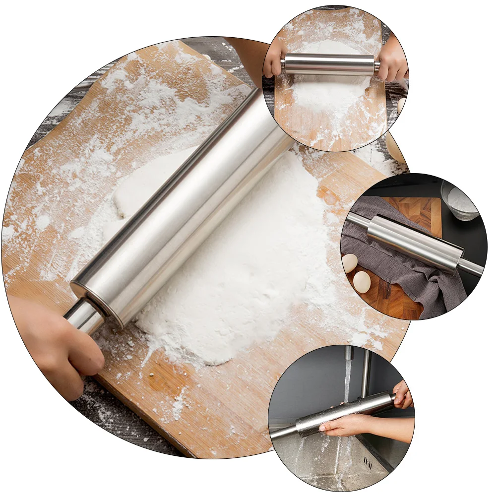

1Pcs Non Stick Stainless Steel Rolling Pin Dough Roller Baking Tool Kitchen Roller for Dumplings Cookies Pizza Pasta