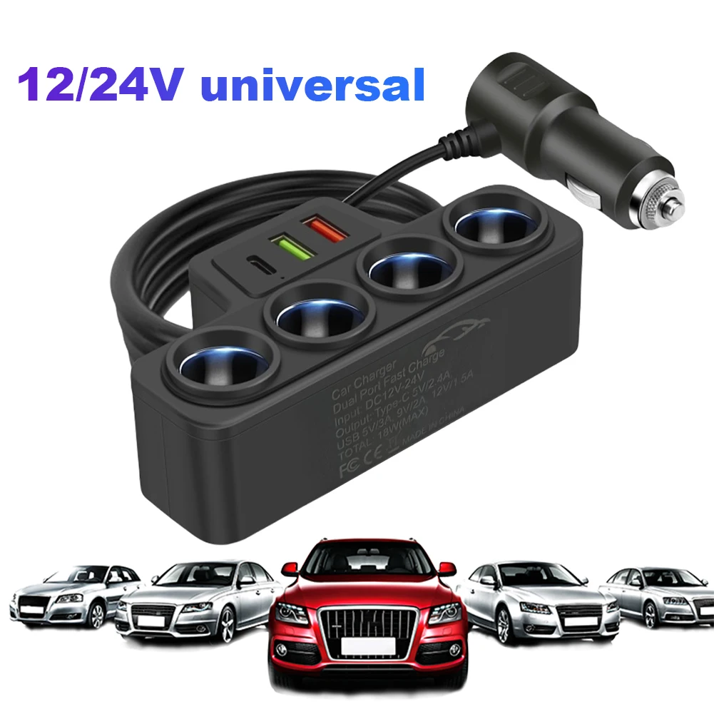 3 USB Socket QC3.0+PD 3.1A 3 USB Ports Car Cigarette Lighter Splitter 4-Socket 18W Phone Power Adapter USB Phone Charger Adapter