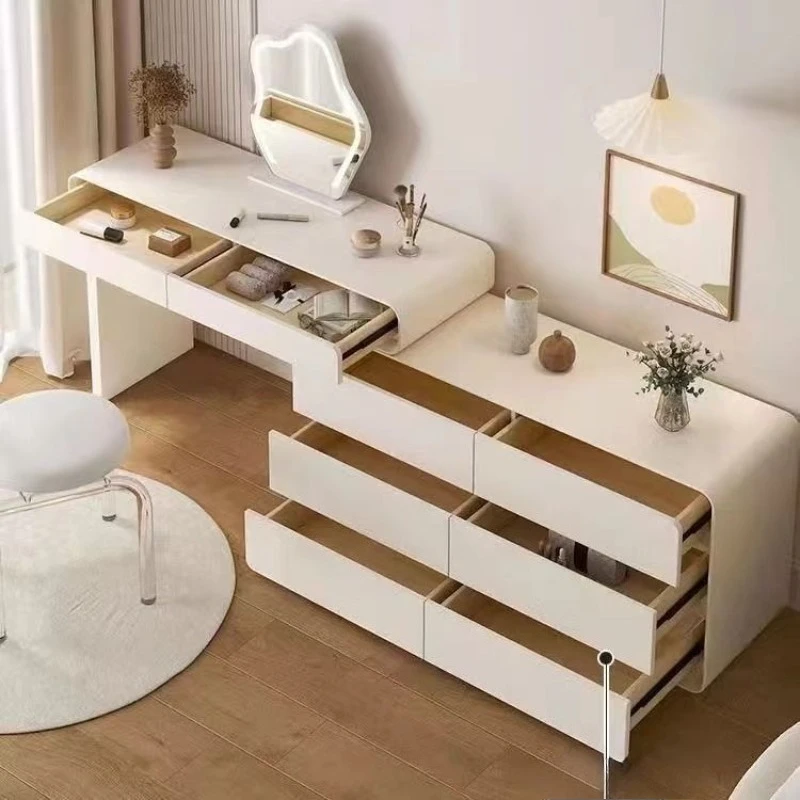 

Solid wood cream wind dresser chest cabinet integrated retractable corner cabinet makeup table bedroom
