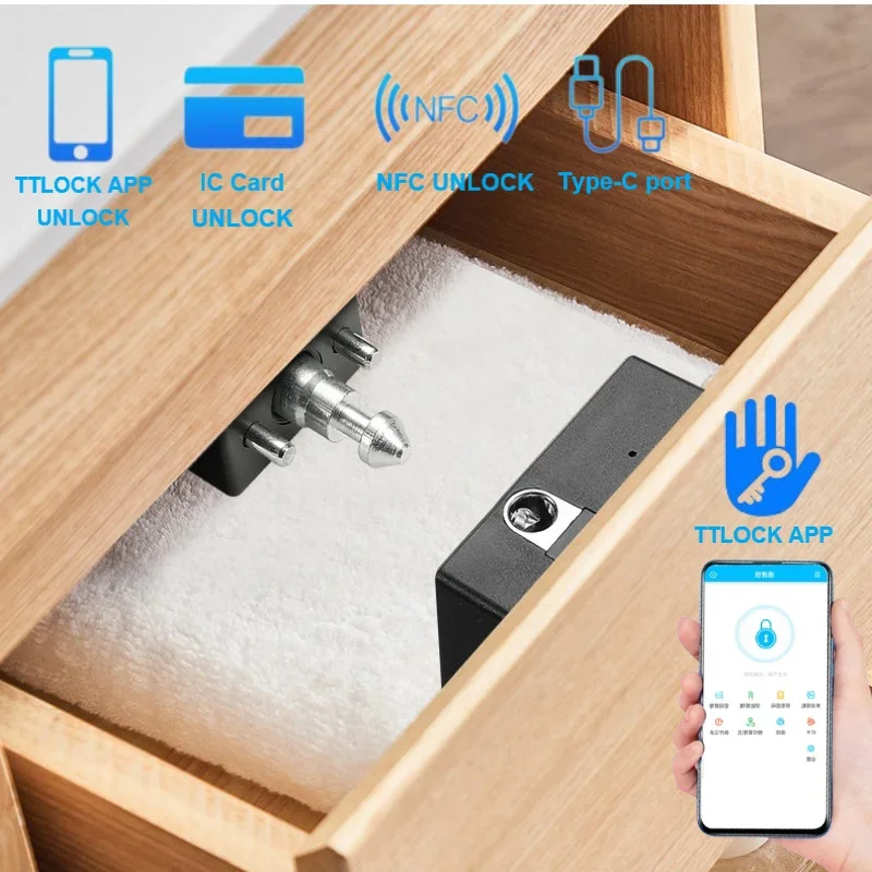 TTlock Smart Door Lock Hidden Drawer Cabinet Lock Electronic Locks Support IC Card NFC Watch App Remote Unlock Smart Locks