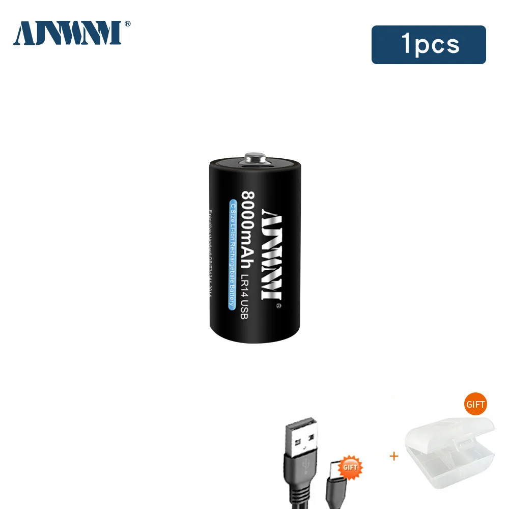 

AJNWNM C Size LR14 C Cell Rechargeable Battery R14 8000mAh 1.5v Li-Ion Batteries for Flashlight Gas Cooker+USB Type-C Cable