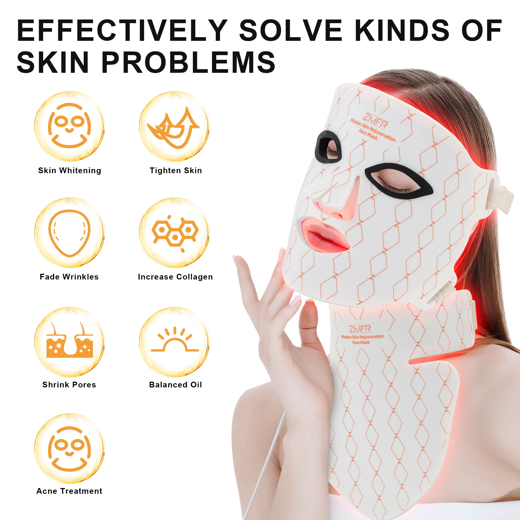 Facial Photon Light Skin Rejuvenation Instrument Flexible Silicone Led Facial Mask With Neck