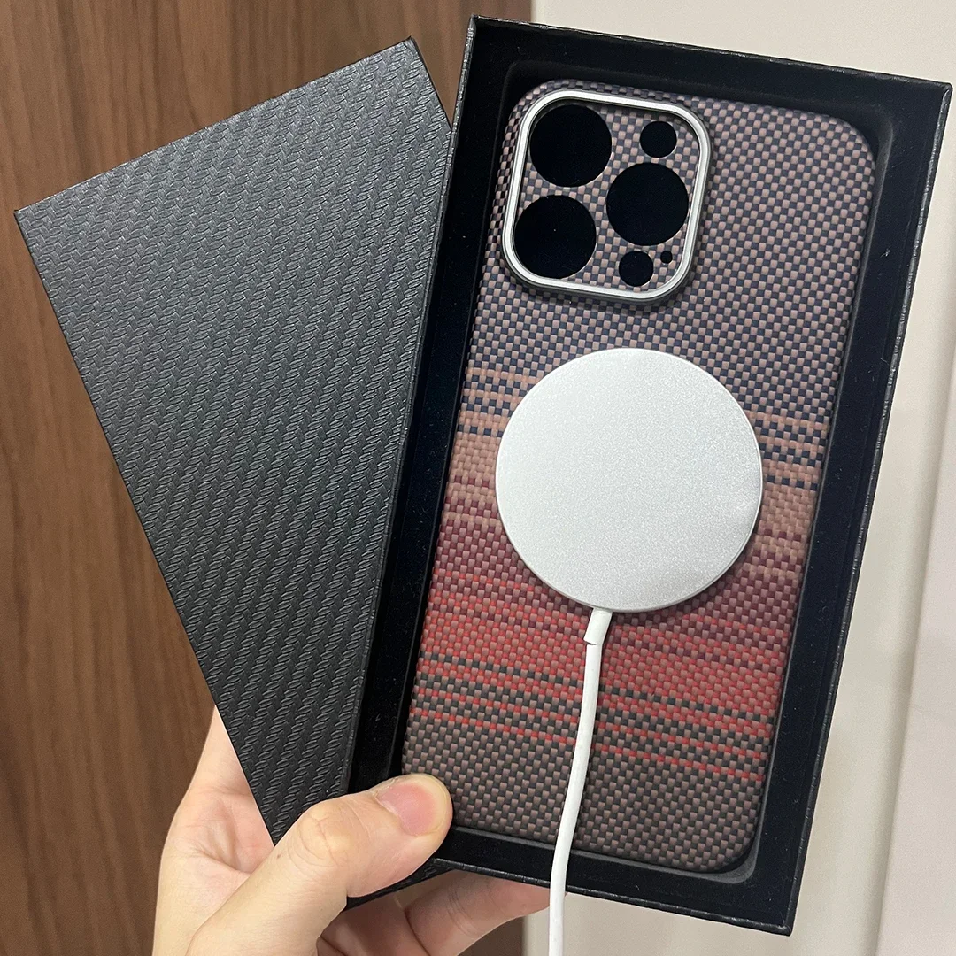 

Magnetic Real Aramid Carbon Fiber Phone Case Cover On For iphone 13 14 15 16 Pro Max 16Pro ProMax i14 i15 i16 Macsafe Magsafe