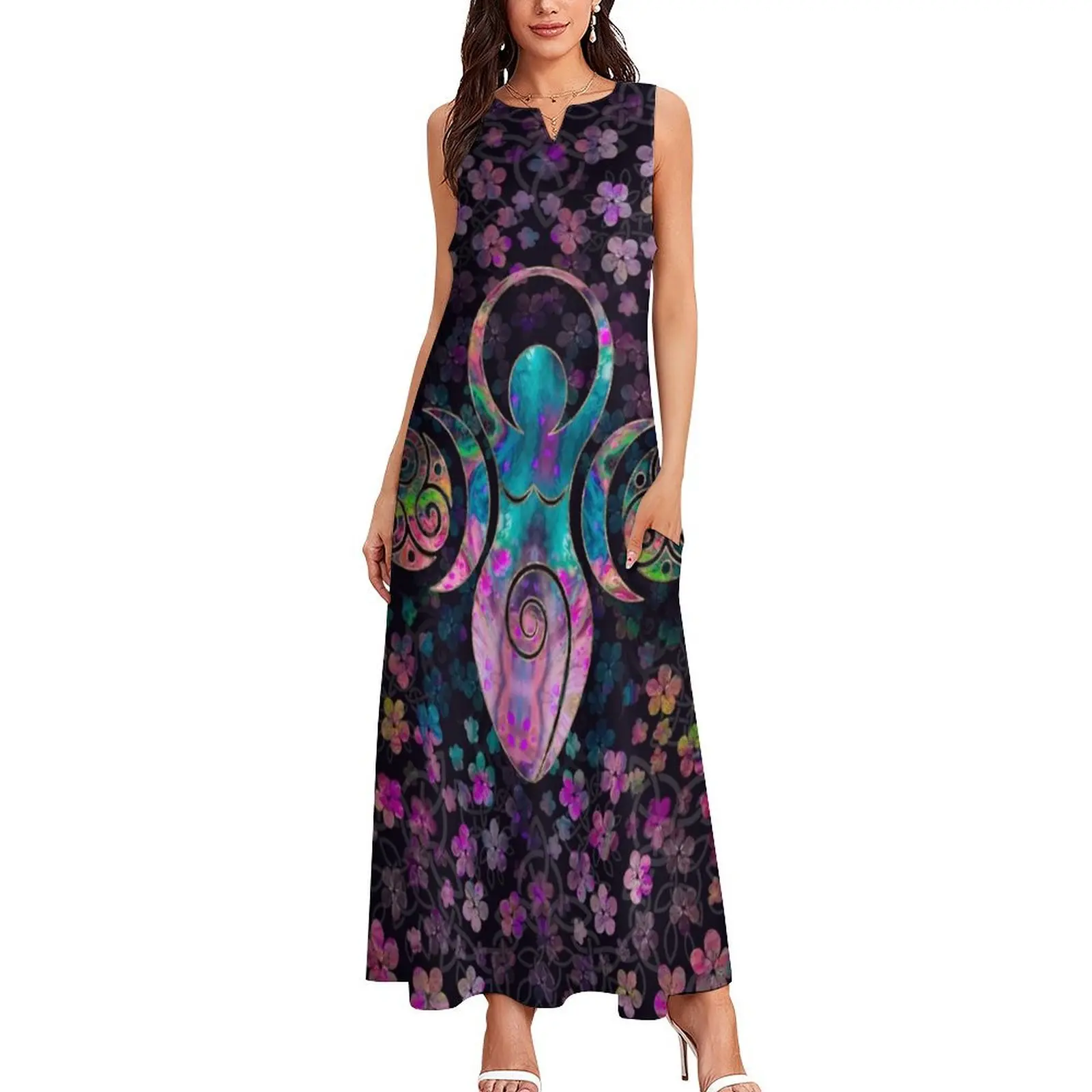 Goddess Triple moon with triskele Long Dress clothes for women Beachwear