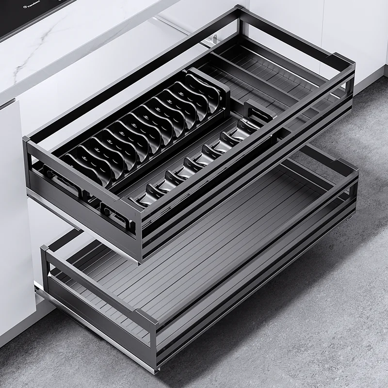 

29/36 Shallow Cabinet Kitchen Pull Basket Customized Bowl Basket Aluminum Alloy Cabinet Pots Dish Tools