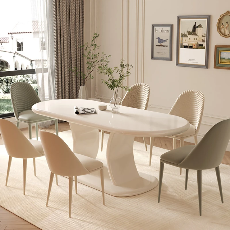 

Modern Minimalist Dining Table and Chair Combination Home Mid-Ancient Style Negotiation Leisure Oval Dining Table