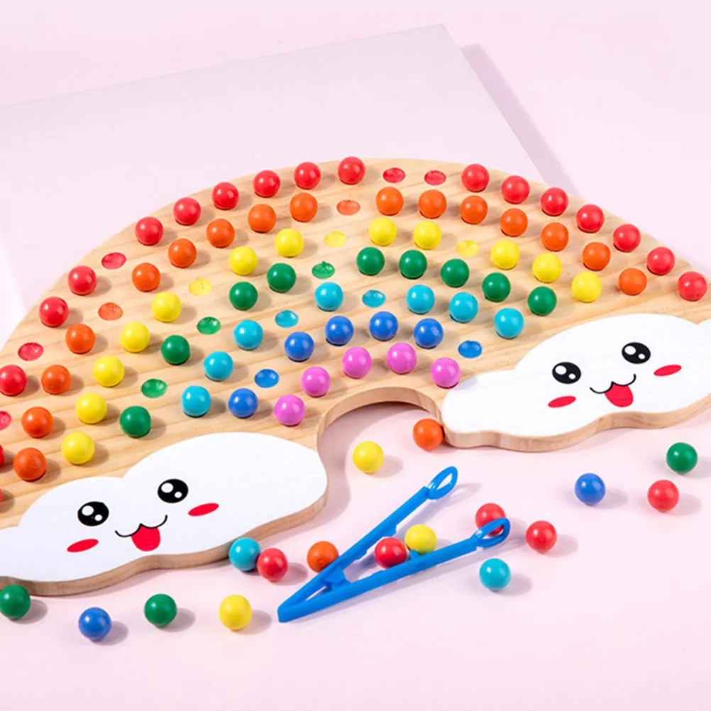 

1Set Wooden Rainbow Bead Board Game Clip Beads Preschool Early Educational Color Recognition Board Game Plaything