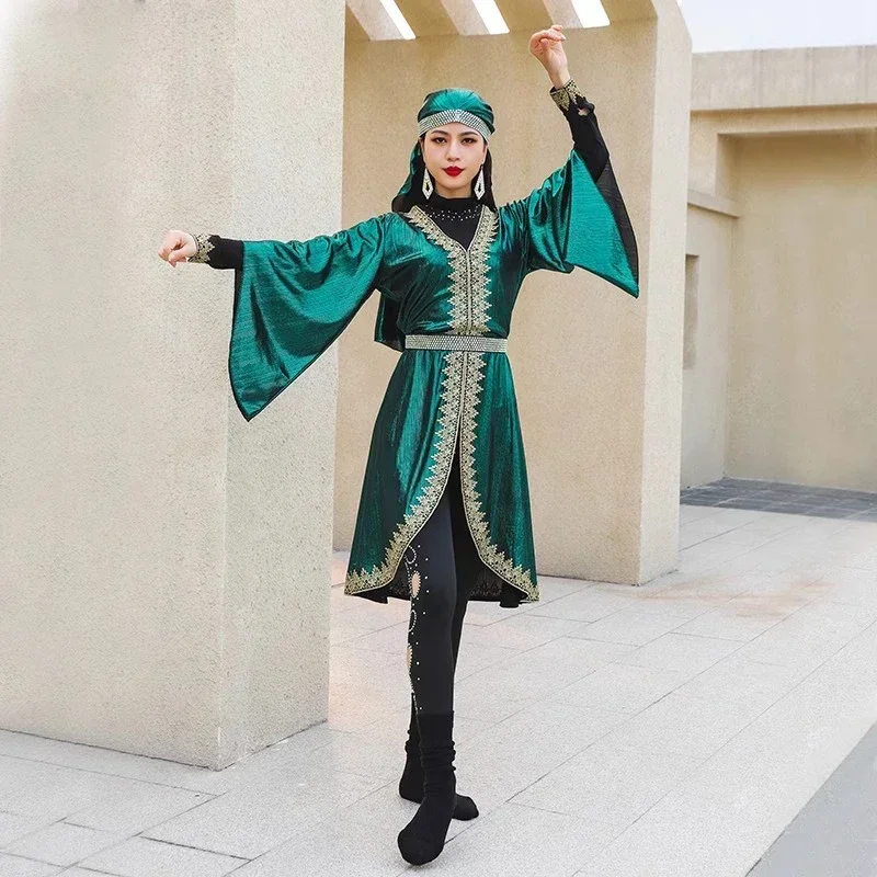 

Retro 4pcs Set Folk Costume Women Dabke Performance Group Competition Outfit Praise Dance Embroidered Frock for Dancing Jacket