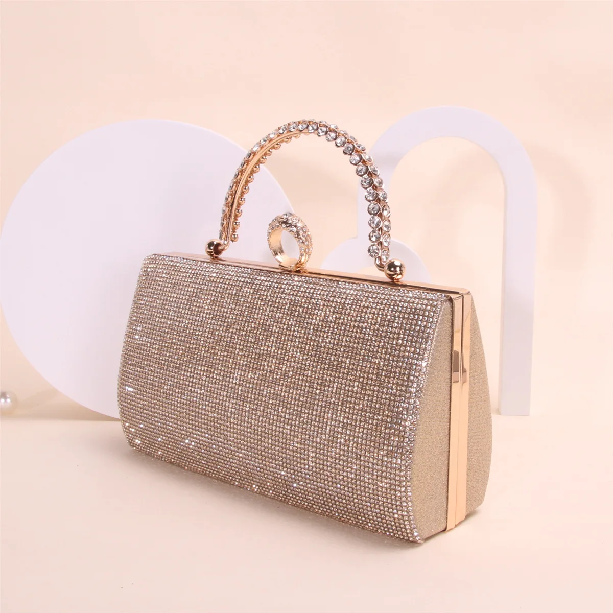 Rectangular Rhinestone Evening Clutch Bag, Crystal Wrapped Top Handle Sparkly Hardcase Handbag for Wedding Party Prom