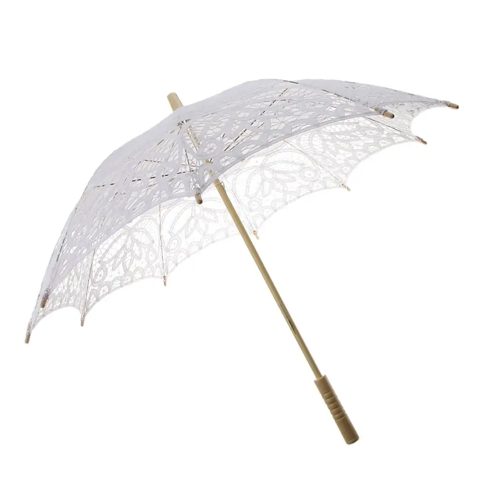 Lace Wedding Umbrella Wooden Handle Sun Parasol Victorian Floral Design Party Photo Props for European Bridal Events