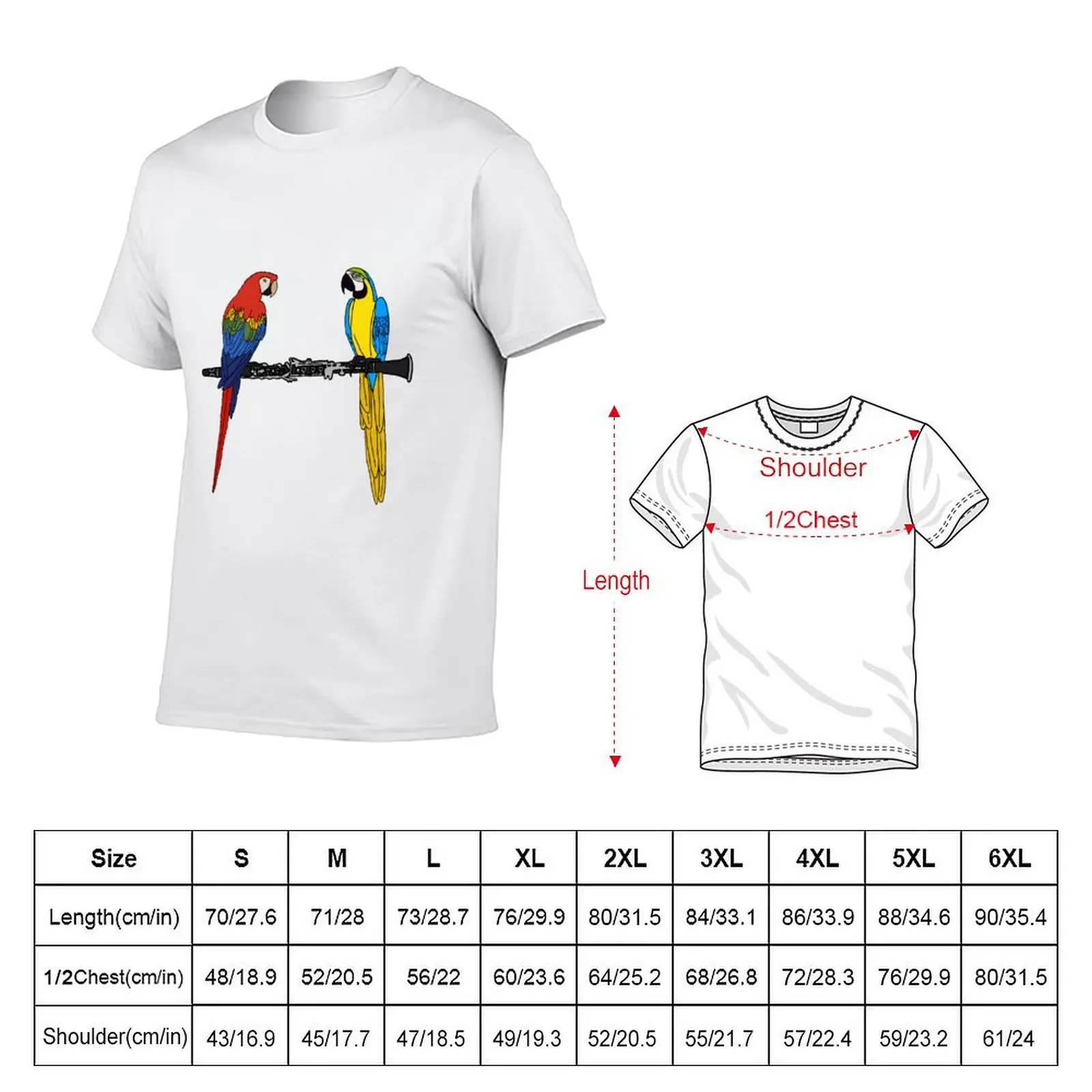 Macaws Perched on a Clarinet T-Shirt Plus Size Comfort Fit Tee