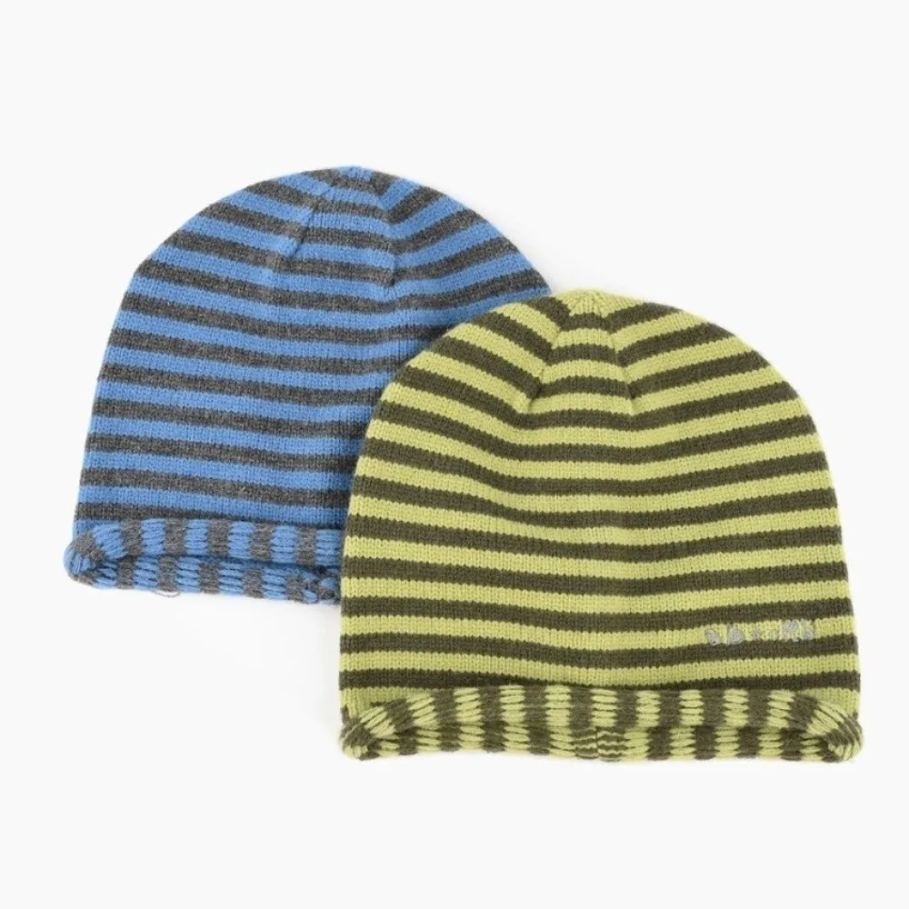 Fashionable Large Head Size Striped Knit Beanie Soft Warm Cold Proof Oversized Pullover Hat Windproof Pull-On Cap Unisex