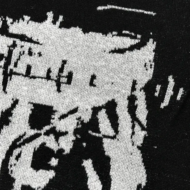 كنزة رجالية مطبوعة بلون أسود نقي وسيم ، كنزة صوفية كلاسيكية ، جاكيت ناعم ودافئ ، نمط بانك فضفاض مريح ، توبات غير رسمية ، جديدة ،