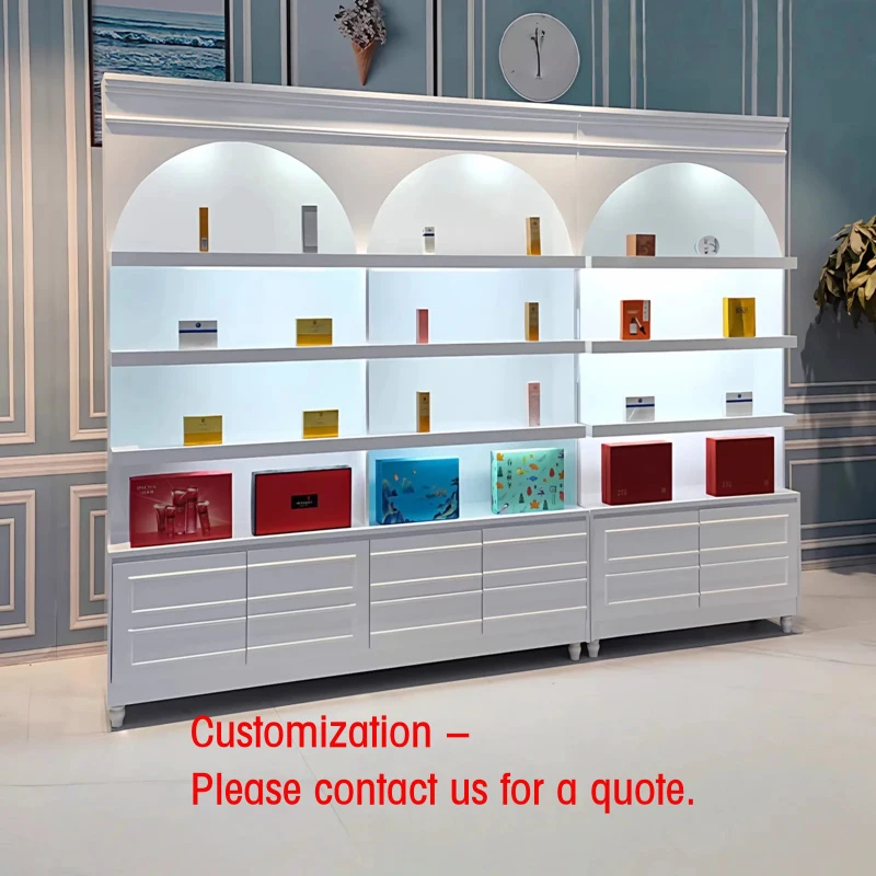 custom.Multi-Tiered Custom Cosmetic Display Stand LED Lighting Heavy Duty Design Glass Back Ultra Modern Retail Sho