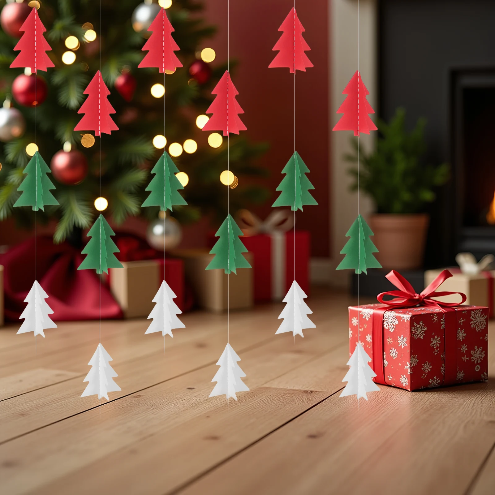

5Pcs Christmas Tree Paper Garland 3D Red White Green Streamers Banner Holiday Party Supplies Ceiling Hanging Decorations