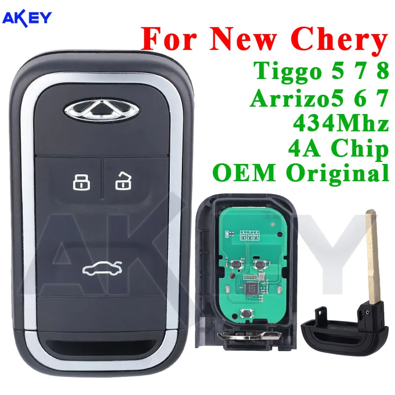 Auto Smart Remote Control Car Key 3 Buttons Ketless Start OEM Fit For New Chery Tiggo 5 7 8 Arrizo 5 6 7 434Mhz 4A Chip