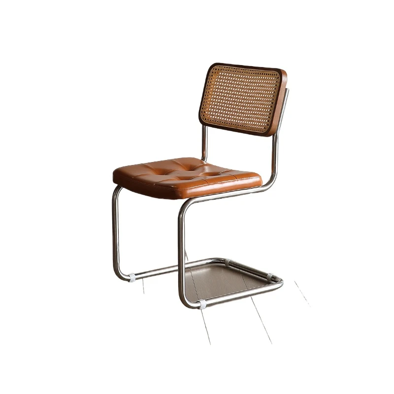 

Medieval solid wood dining chair, stainless steel chair small apartment rattan chair