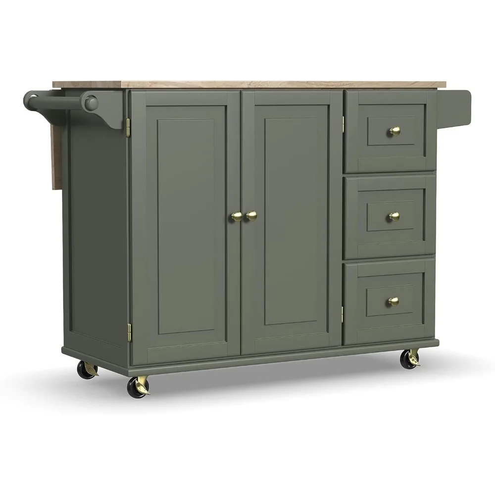 

Mobile Kitchen Island Cart with Wood Top and Dropleaf Breakfast Bar, 18" D x 53.5" W x 36" H, Green