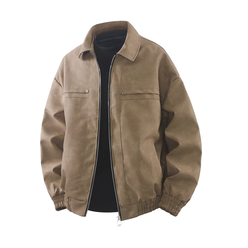 

Кожаный джет Ourege, повседневная американская рабочая одежда с отложным воротником, модная свободная посадка, чистый цвет, полиэфирное волокно, длина пять свечей